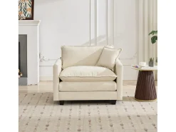 Sofá individual Cloud em tecido chenille bege - Ideal para sala de estar, quarto e apartamento