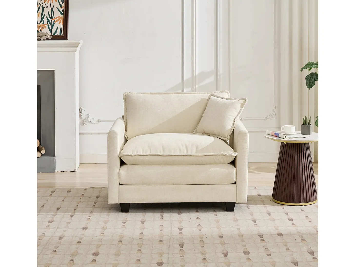 Sofá individual Cloud em tecido chenille bege - Ideal para sala de estar, quarto e apartamento