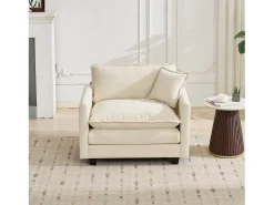 Sofá individual Cloud em tecido chenille bege - Ideal para sala de estar, quarto e apartamento