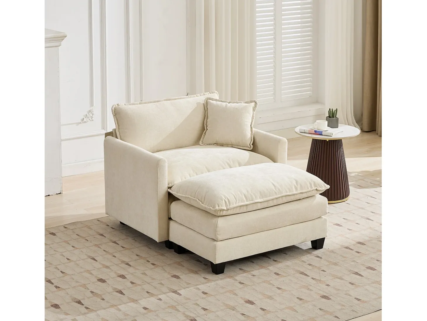 Sofá individual Cloud em tecido chenille bege - Ideal para sala de estar, quarto e apartamento