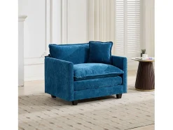 Sofá individual Cloud em tecido chenille azul - Ideal para sala de estar, quarto e apartamento