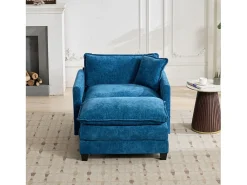 Sofá individual Cloud em tecido chenille azul - Ideal para sala de estar, quarto e apartamento