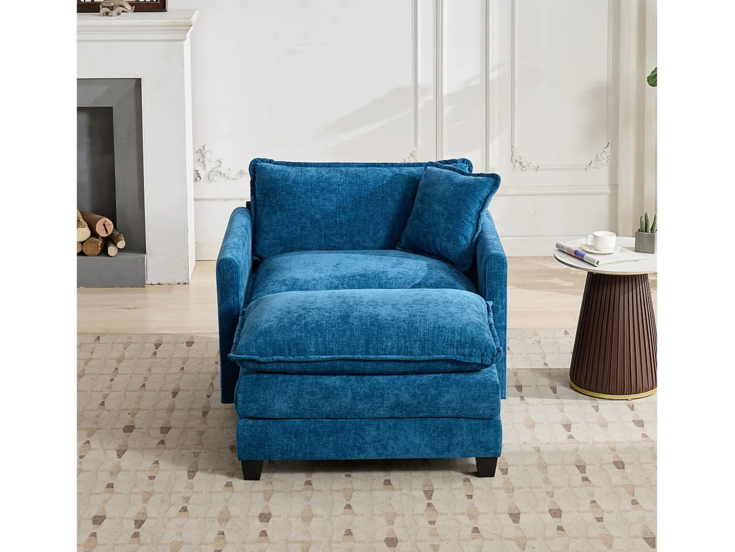 Sofá individual Cloud em tecido chenille azul - Ideal para sala de estar, quarto e apartamento
