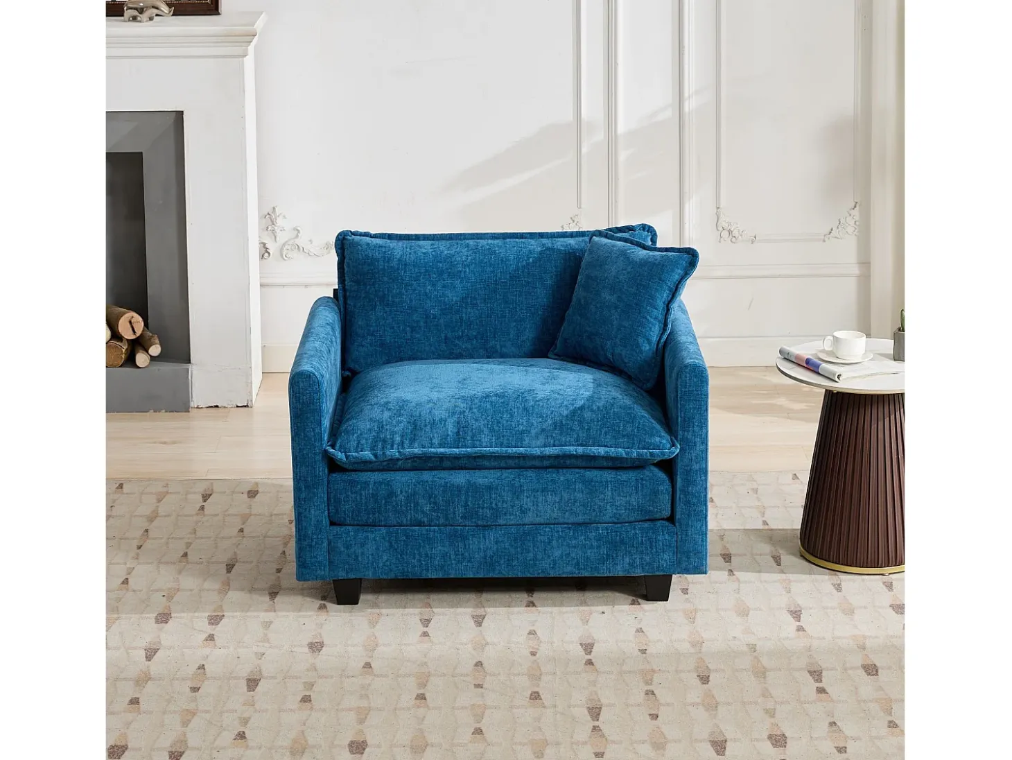 Sofá individual Cloud em tecido chenille azul - Ideal para sala de estar, quarto e apartamento