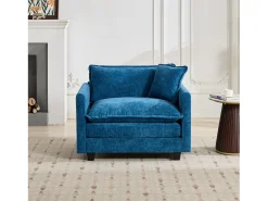 Sofá individual Cloud em tecido chenille azul - Ideal para sala de estar, quarto e apartamento