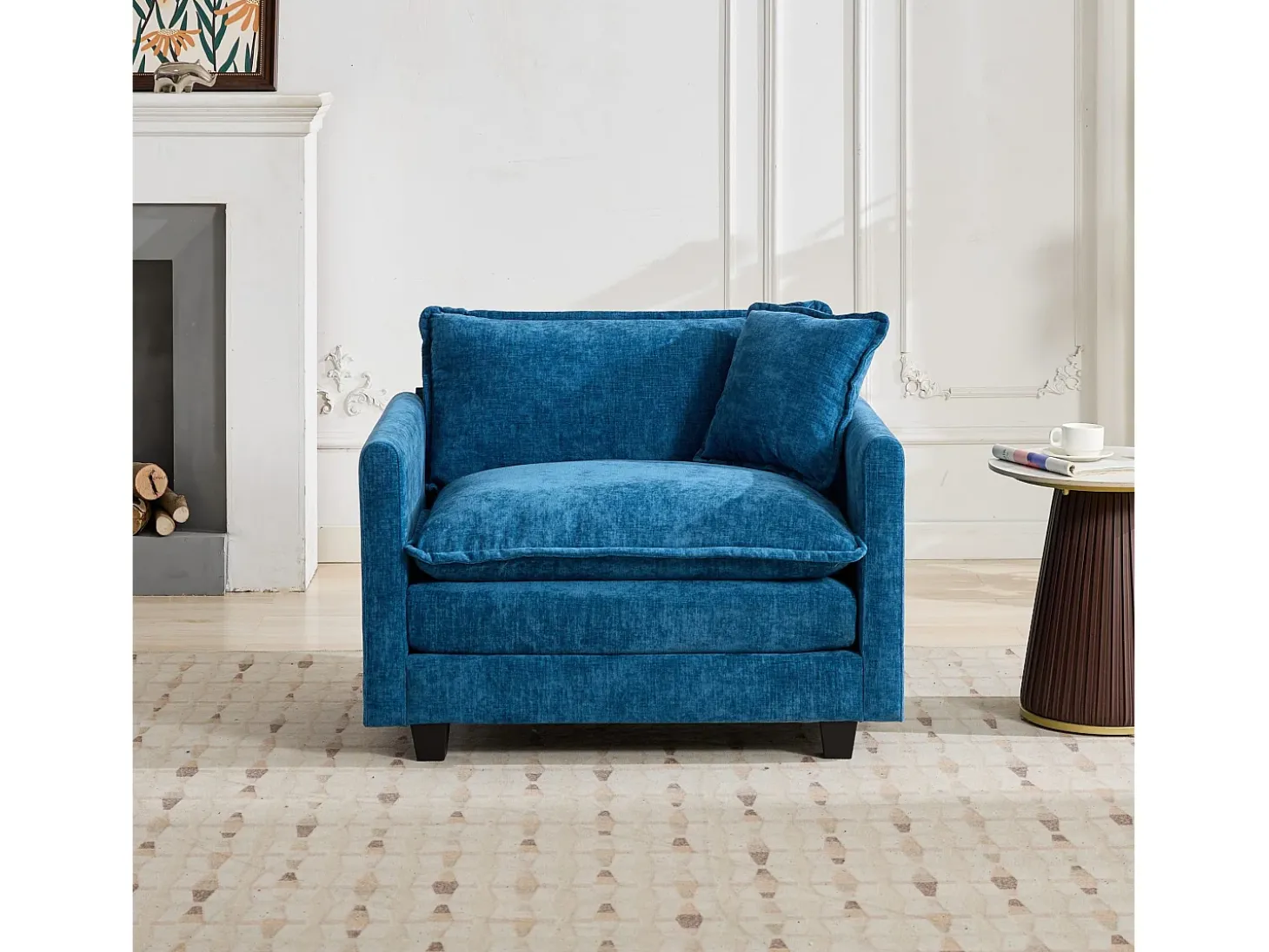 Sofá individual Cloud em tecido chenille azul - Ideal para sala de estar, quarto e apartamento