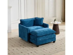 Sofá individual Cloud em tecido chenille azul - Ideal para sala de estar, quarto e apartamento