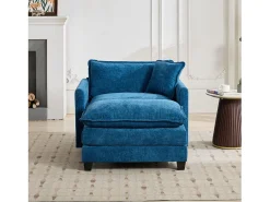 Sofá individual Cloud em tecido chenille azul - Ideal para sala de estar, quarto e apartamento
