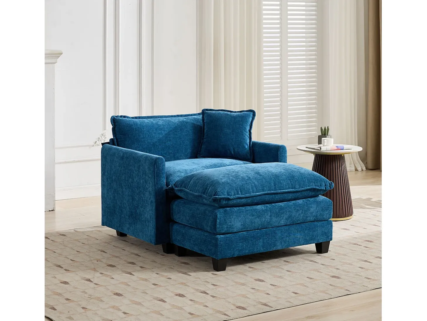 Sofá individual Cloud em tecido chenille azul - Ideal para sala de estar, quarto e apartamento