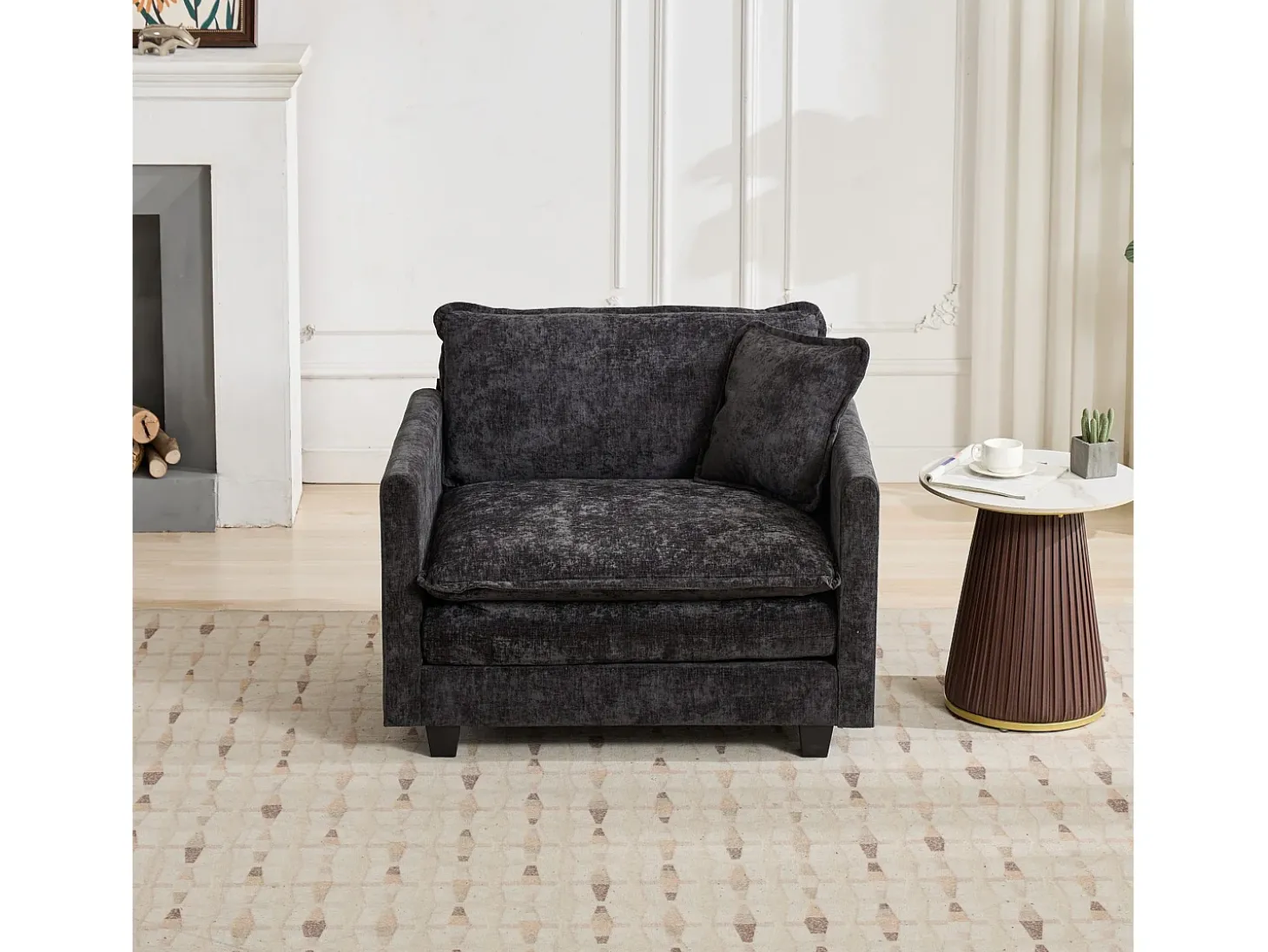 Sofá individual Cloud em tecido chenille preto - Ideal para sala de estar, quarto e apartamento