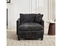 Sofá individual Cloud em tecido chenille preto - Ideal para sala de estar, quarto e apartamento