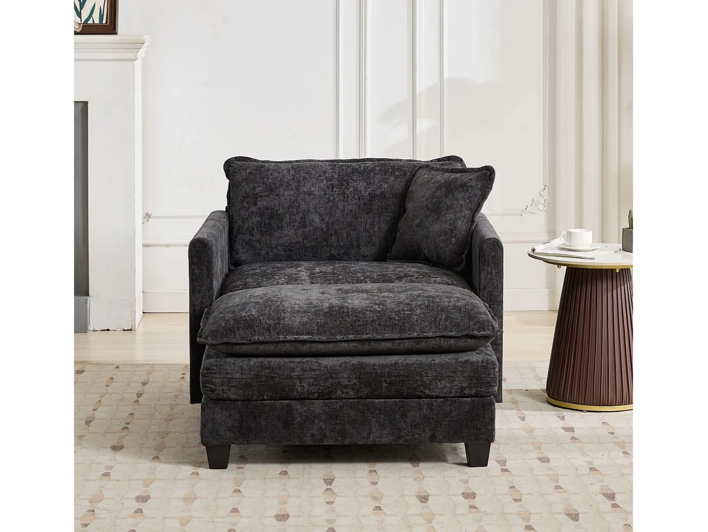 Sofá individual Cloud em tecido chenille preto - Ideal para sala de estar, quarto e apartamento