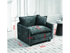 Sofá individual Cloud em tecido chenille preto - Ideal para sala de estar, quarto e apartamento