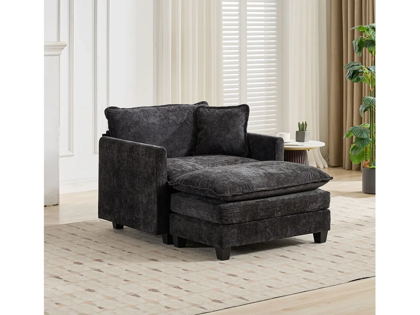 Sofá individual Cloud em tecido chenille preto - Ideal para sala de estar, quarto e apartamento