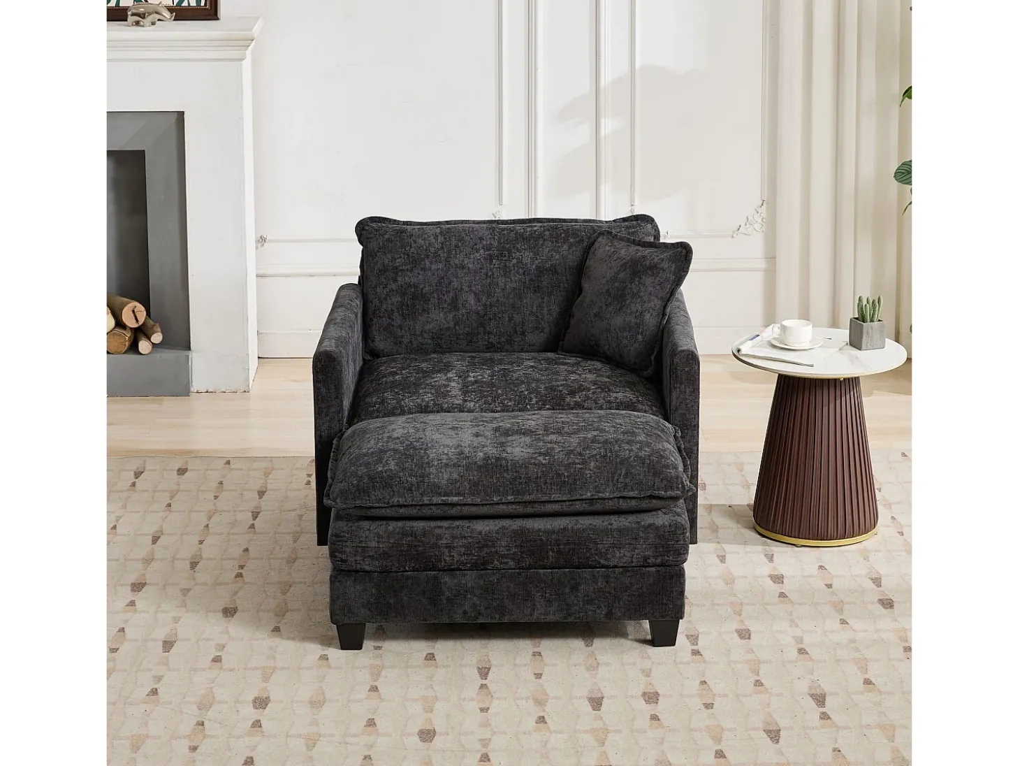 Sofá individual Cloud em tecido chenille preto - Ideal para sala de estar, quarto e apartamento