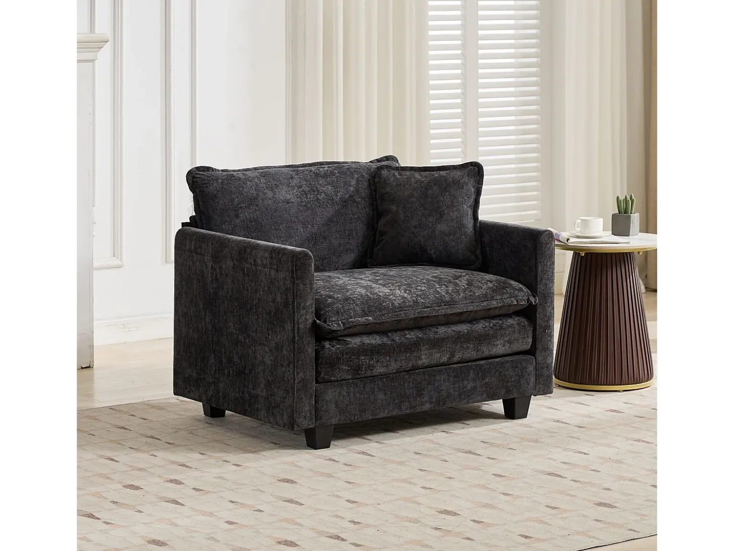 Sofá individual Cloud em tecido chenille preto - Ideal para sala de estar, quarto e apartamento