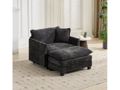 Sofá individual Cloud em tecido chenille preto - Ideal para sala de estar, quarto e apartamento