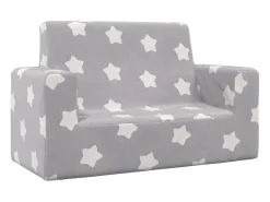 Sofá infantil de 2 lugares c/ estrelas pelúcia cinzento-claro
