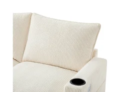 Sofá moderno - 4 lugares - Apoio de pés removível - Portas USB - Compartimentos de armazenamento + Porta-copos - Bege