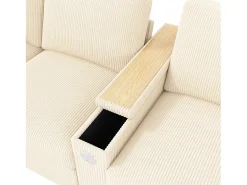 Sofá moderno 4 lugares - con apoio de braço central dobrável - con portas de carregamento USB/USB-C - Veludo canelado - bege