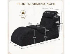 Sofá moderno com design único e ergonômico - 160 x 66 x 90 cm - com almofada de assento removível - veludo - preto