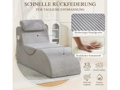 Sofá moderno com design único e ergonômico - 160 x 66 x 90 cm - com almofada de assento removível - veludo - cinza claro
