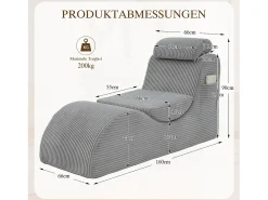 Sofá moderno com design único e ergonômico - 160 x 66 x 90 cm - com almofada de assento removível - veludo - cinza claro
