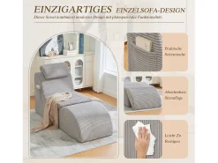 Sofá moderno com design único e ergonômico - 160 x 66 x 90 cm - com almofada de assento removível - veludo - cinza claro