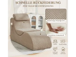 Sofá moderno com design único e ergonômico - 160 x 66 x 90 cm - com almofada de assento removível - veludo - cáqui