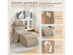 Sofá moderno com design único e ergonômico - 160 x 66 x 90 cm - com almofada de assento removível - veludo - cáqui