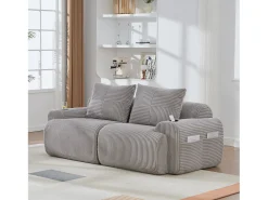 Sofá moderno de 2 lugares - 200 x 99 x 80 cm - com porta-copos + bolso de arrumação - veludo - cinza claro