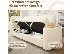Sofá moderno de 2 lugares - 207,5 x 80 x 87 cm - com arrumação + apoio de cabeça + mesa lateral integrada - veludo - bege