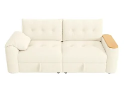 Sofá moderno de 2 lugares - 207,5 x 80 x 87 cm - com arrumação + apoio de cabeça + mesa lateral integrada - veludo - bege