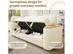 Sofá moderno de 2 lugares - 207,5 x 80 x 87 cm - com arrumação + apoio de cabeça + mesa lateral integrada - veludo - bege