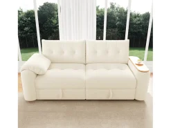 Sofá moderno de 2 lugares - 207,5 x 80 x 87 cm - com arrumação + apoio de cabeça + mesa lateral integrada - veludo - bege