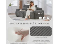 Sofá moderno de 2 lugares - 200 x 99 x 80 cm - com porta-copos + bolso de arrumação - veludo - cinza escuro
