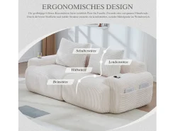 Sofá moderno de 2 lugares - 200 x 99 x 80 cm - com porta-copos + bolso de arrumação - veludo - bege