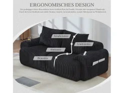 Sofá moderno de 2 lugares - 200 x 99 x 80 cm - com porta-copos + bolso de arrumação - veludo - preto