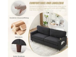 Sofá moderno de 2 lugares - 203 x 77,5 x 85 cm - com USB-C + LEDs + porta-copos e bolsos laterais - veludo - cinza escuro
