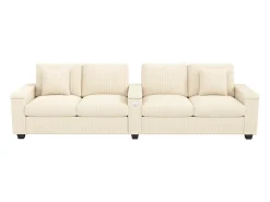 Sofá moderno de 4 lugares - 299 x 80 x 82,7 cm - com porta USB, apoio de braço dobrável e espaço de armazenamento oculto - veludo - bege