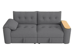 Sofá moderno de 2 lugares - 207,5 x 80 x 87 cm - com arrumação + apoio de cabeça + mesa lateral integrada - veludo - cinzento