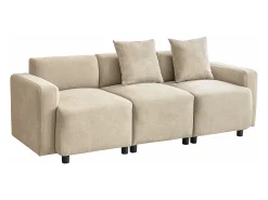 Sofá moderno de 3 lugares com apoio lombar - Tecido chenille bege