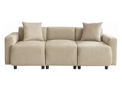 Sofá moderno de 3 lugares com apoio lombar - Tecido chenille bege