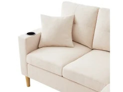 Sofá moderno de 3 lugares em L - com 2 porta-copos - 2 almofadas - com armazenamento - bege