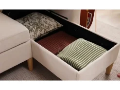 Sofá moderno de 3 lugares em L - com 2 porta-copos - 2 almofadas - com armazenamento - bege