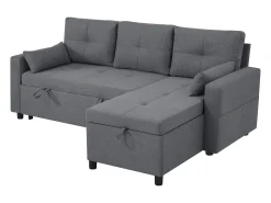 Sofá moderno em L - Sofá-cama modular - Função dormir - Com armazenamento - Com porta-copos - Cinza