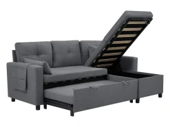 Sofá moderno em L - Sofá-cama modular - Função dormir - Com armazenamento - Com porta-copos - Cinza