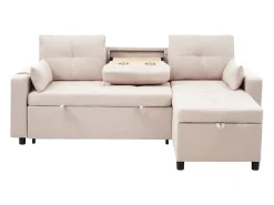 Sofá moderno em L - Sofá-cama modular - Função dormir - Com armazenamento - Com porta-copos - Bege