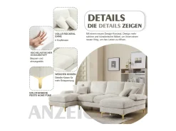 Sofá moderno em U - 272 x 136 x 88 cm - com 2 assentos reclináveis para sala de estar e quarto - Chenille - bege