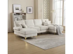 Sofá moderno em U - 272 x 136 x 88 cm - com 2 assentos reclináveis para sala de estar e quarto - Chenille - bege